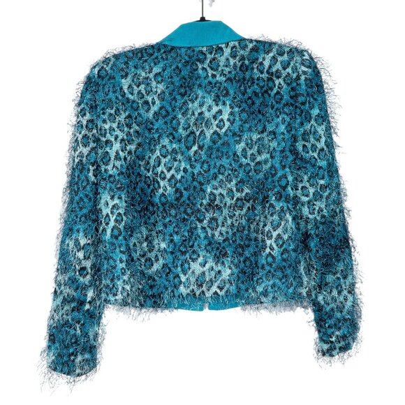Nancy Bolen VTG Leopard Print Eyelash Jacket 4 Womens Teal Full Zip Fuzzy USA - Picture 5 of 5